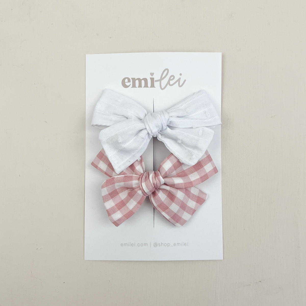 Bow Headbands & Clips | White & Pink Gingham