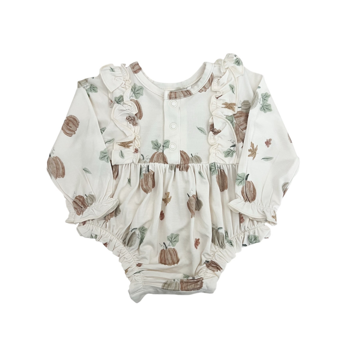 Bamboo Long Sleeve Ruffle Bubble Romper | Pumpkin