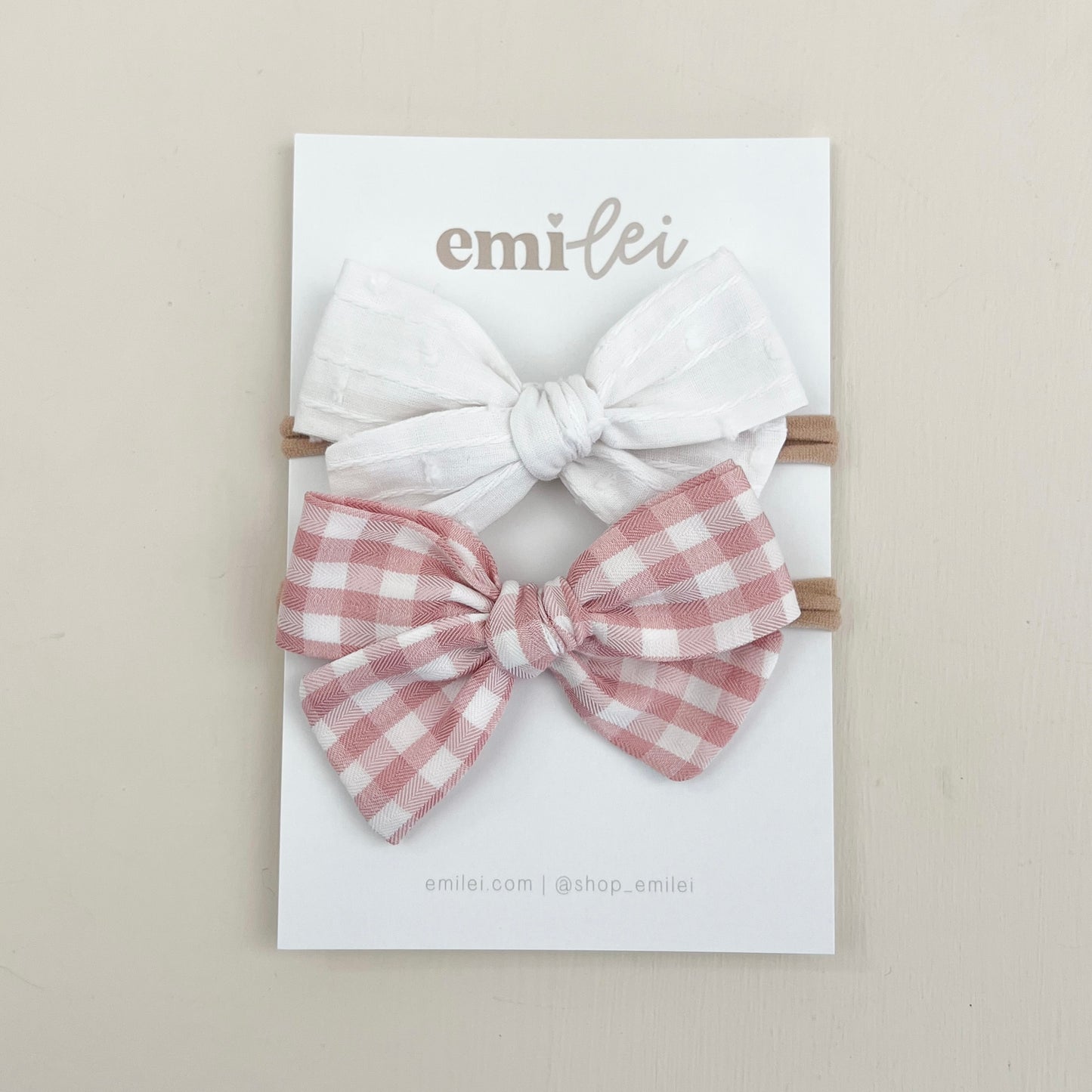 Bow Headbands & Clips | White & Pink Gingham