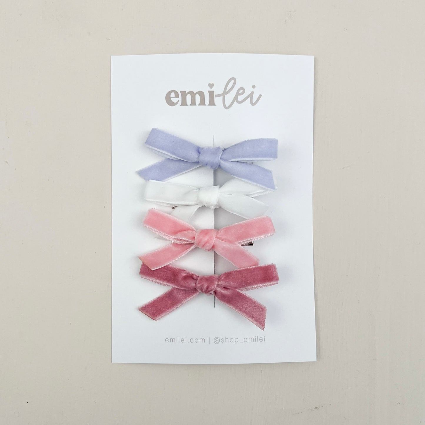 Velvet Hair Bow Clips - Set of 4 (Lavender/Pink)