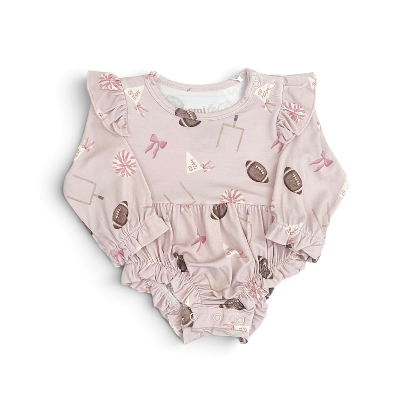 Bamboo Long Sleeve Bubble Romper | Frilly Football (Mauve)
