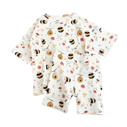 Organic Cotton Boxy Tee & Bike Short Set | Honey Bee