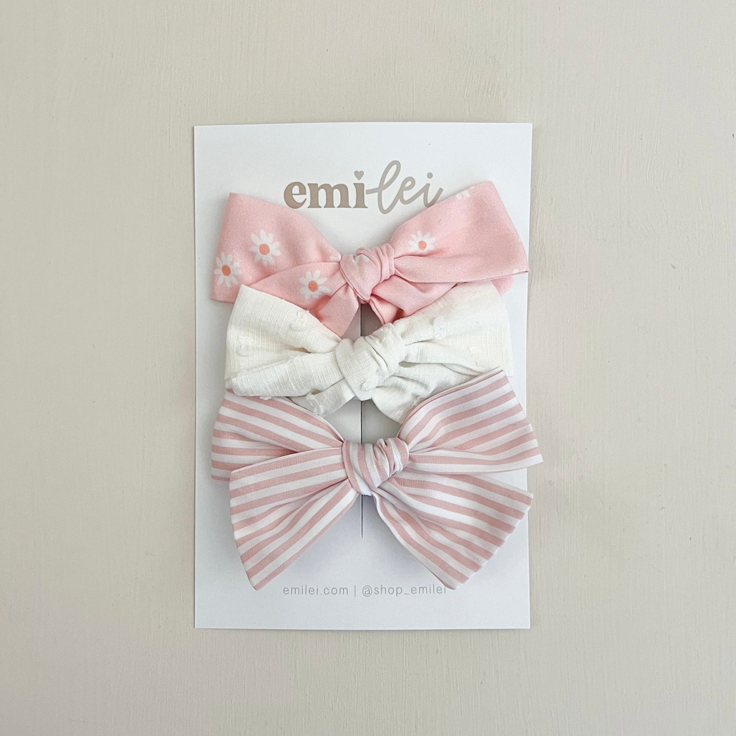 Bow Headbands & Clips | Set of 3 - Pink Daisy & Stripe