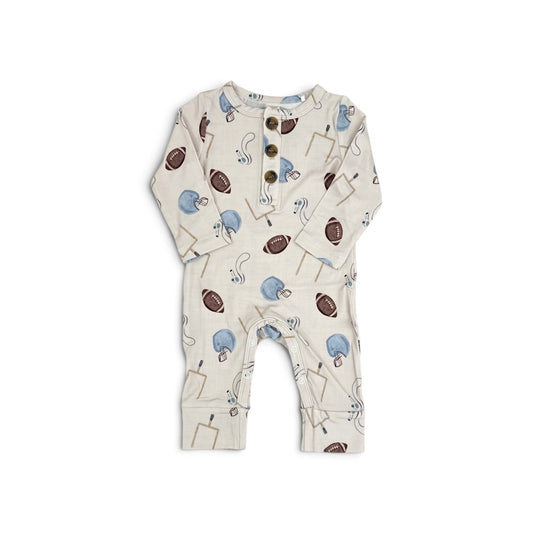 Bamboo Long Sleeve Romper | Football (Blue)