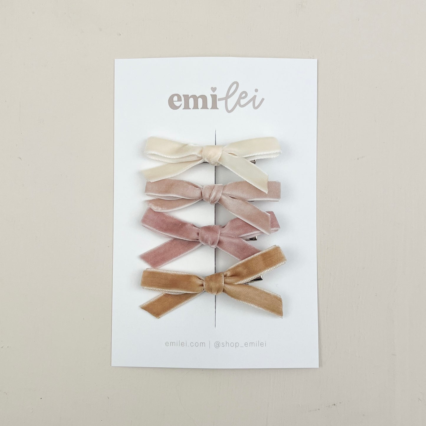 Velvet Hair Bow Clips - Set of 4 (Neutrals)