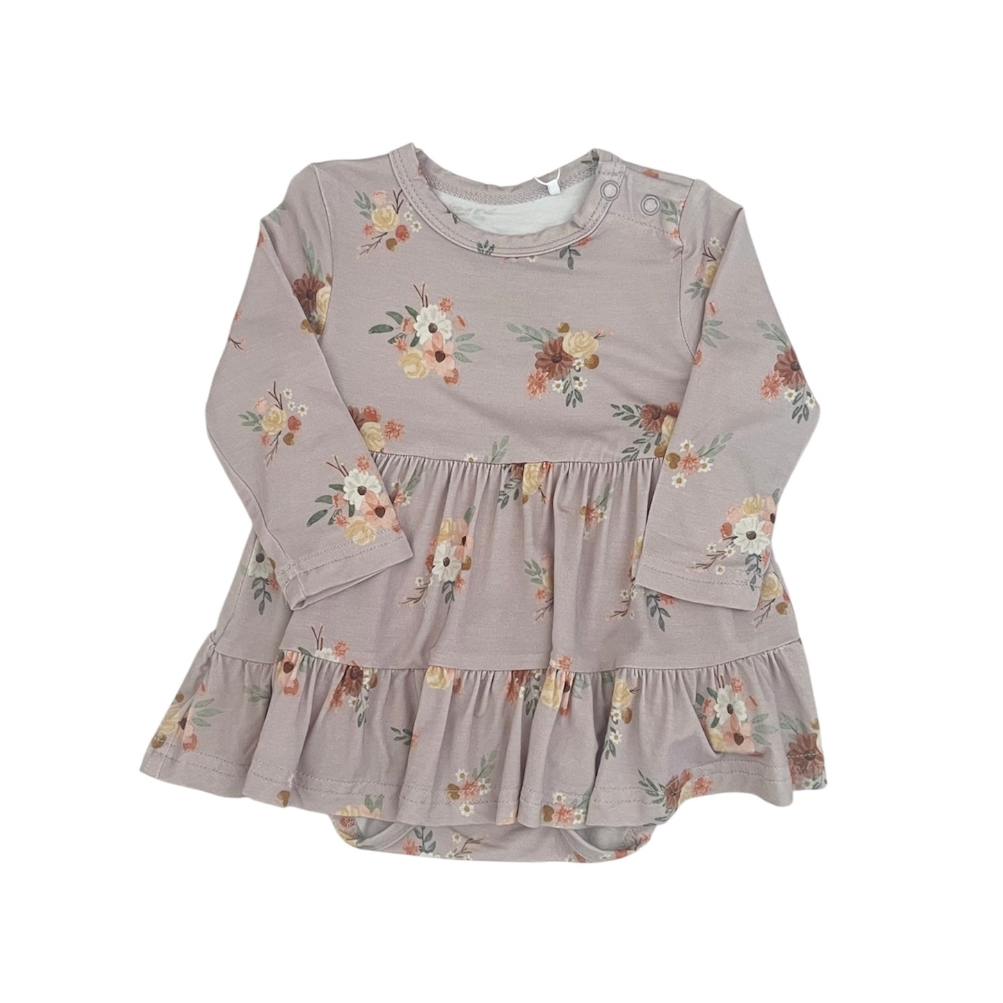 Bamboo Long Sleeve Skirted Twirl Romper | Mauve Floral