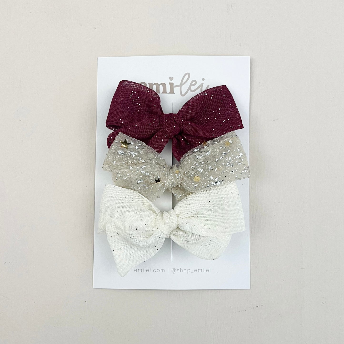 Bow Headbands & Clips | Set of 3 - Red, Ivory, White Sparkle
