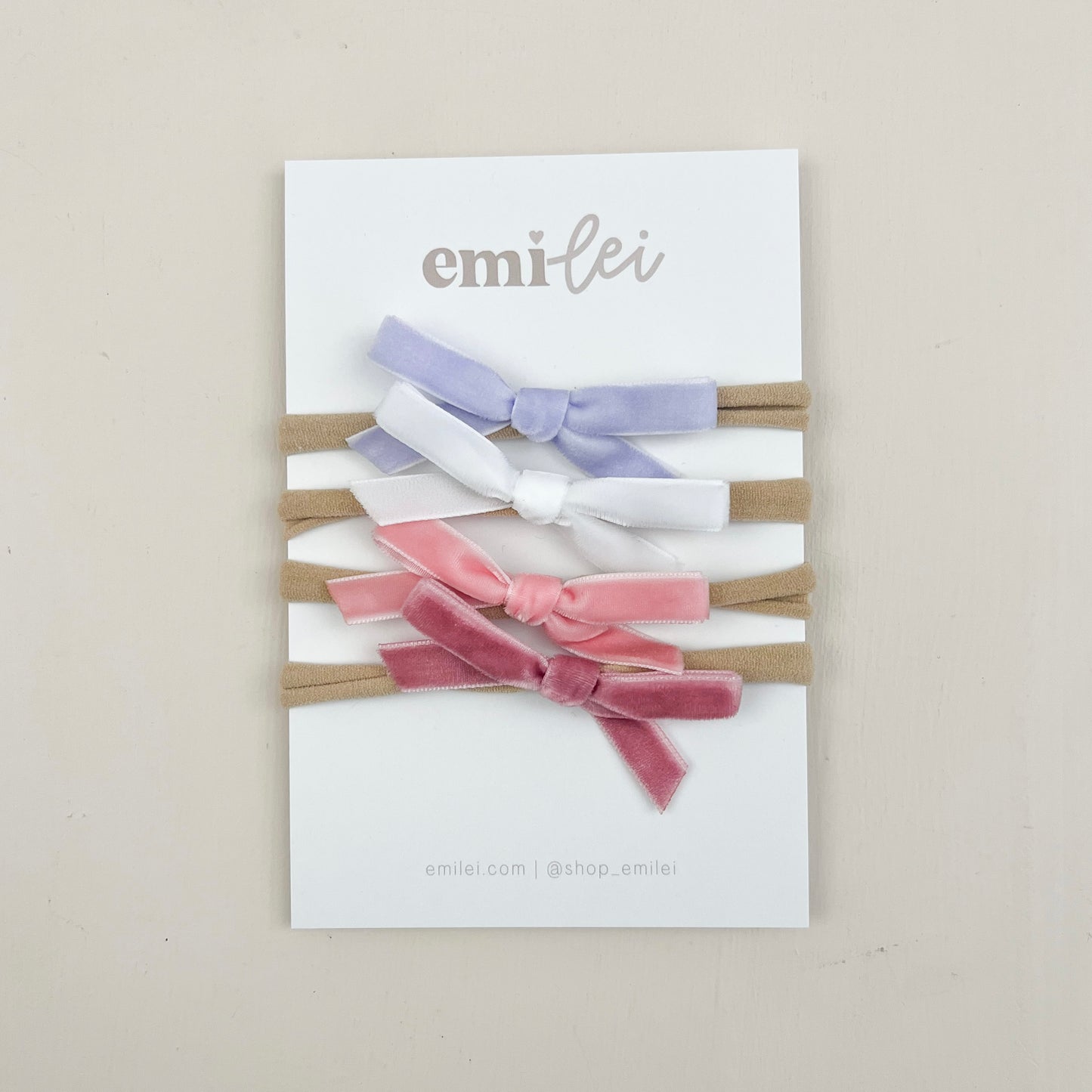 Velvet Hair Bow Headbands - Set of 4 (Lavender/Pink)