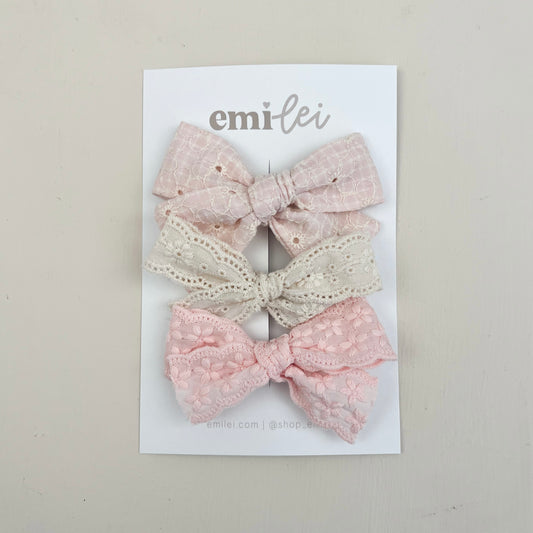 Bow Headbands & Clips | Set of 3 - Vintage Blush/Ivory Lace