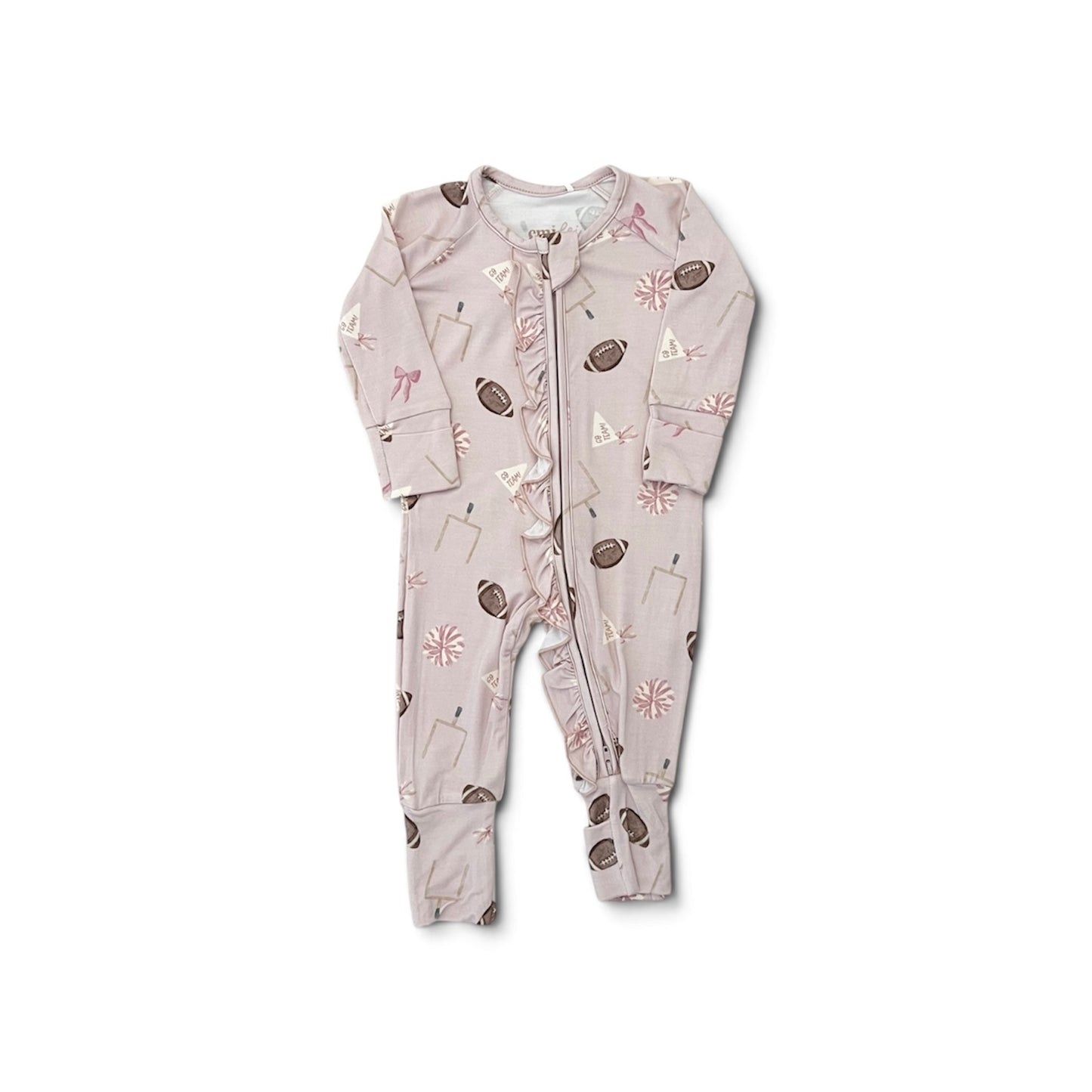 Bamboo Convertible Ruffle Footie Romper | Frilly Football (Mauve)