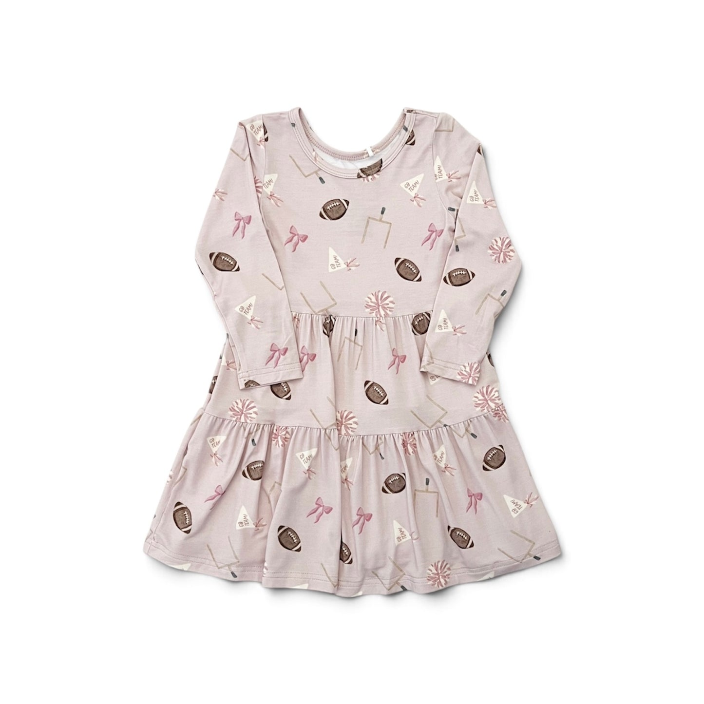 Bamboo Long Sleeve Twirl Dress | Frilly Football (Mauve)
