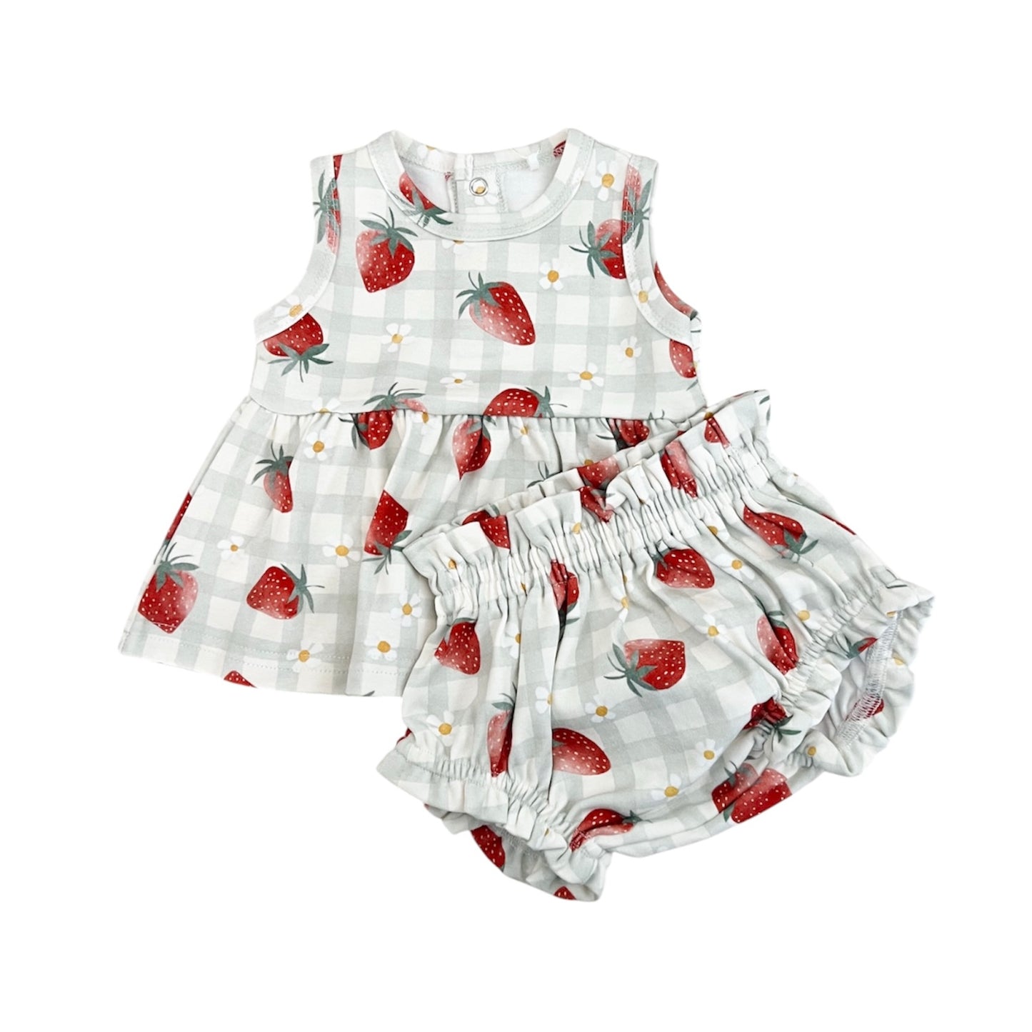 Organic Cotton Sleeveless Peplum Top & Bloomer Set | Strawberries