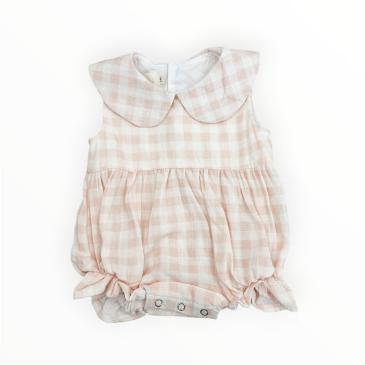 Linen Ruffle Romper | Blush Gingham
