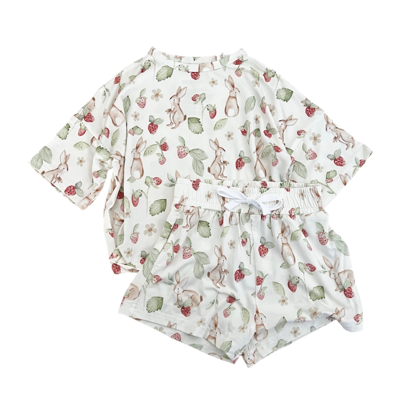 Bamboo Boxy Tee & Short Set | Strawberry Bunnies