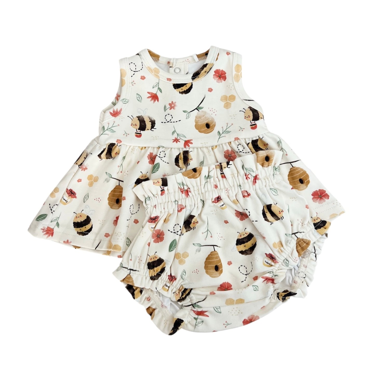 Organic Cotton Sleeveless Peplum Top & Bloomer Set | Honey Bee