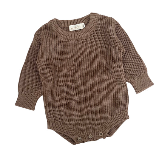 Chunky Knit Sweater Romper | Brown
