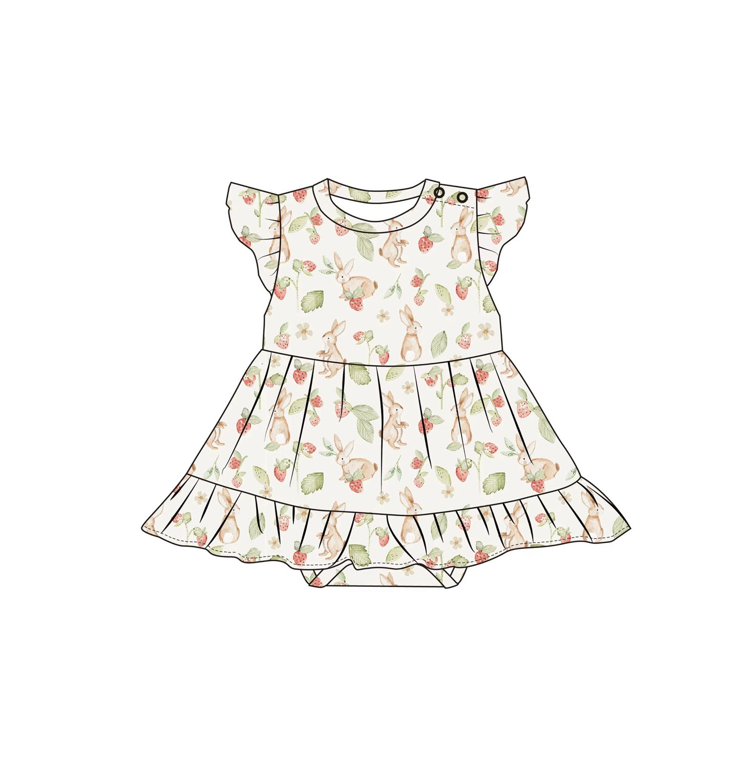 Bamboo Flutter Sleeve Skirted Twirl Romper | Strawberry Bunnies