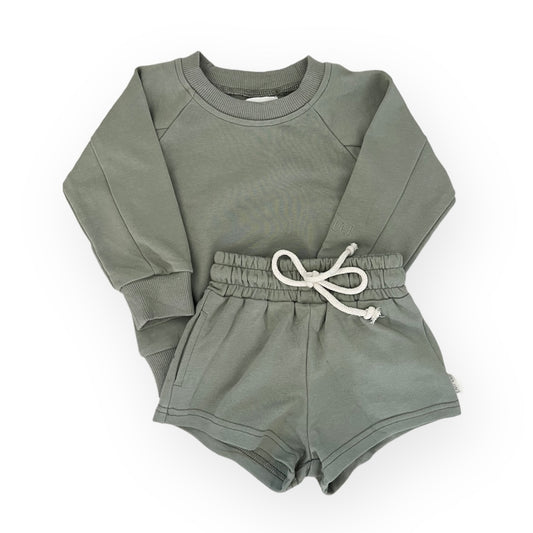 Sweatshirt & Short Set | Olive Green