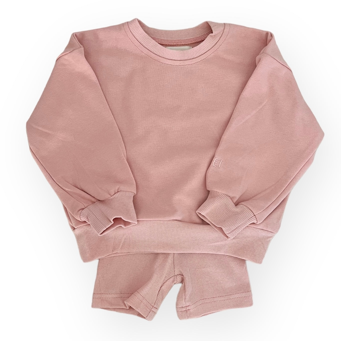 Crewneck & Biker Short Set | Pink