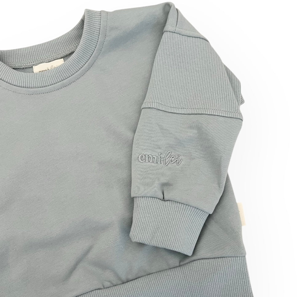 Crewneck Ribbed Block Sweatshirt & Short Set | Baby Blue