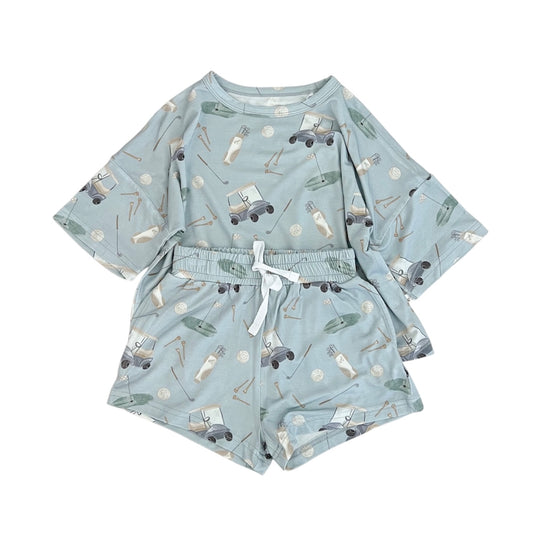 Bamboo Boxy Tee & Short Set | Dusty Blue Golf