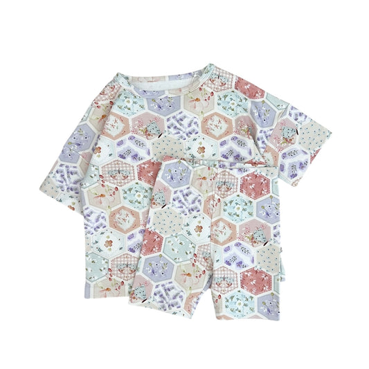 Organic Cotton Boxy Tee & Bike Short Set | Patch Floral