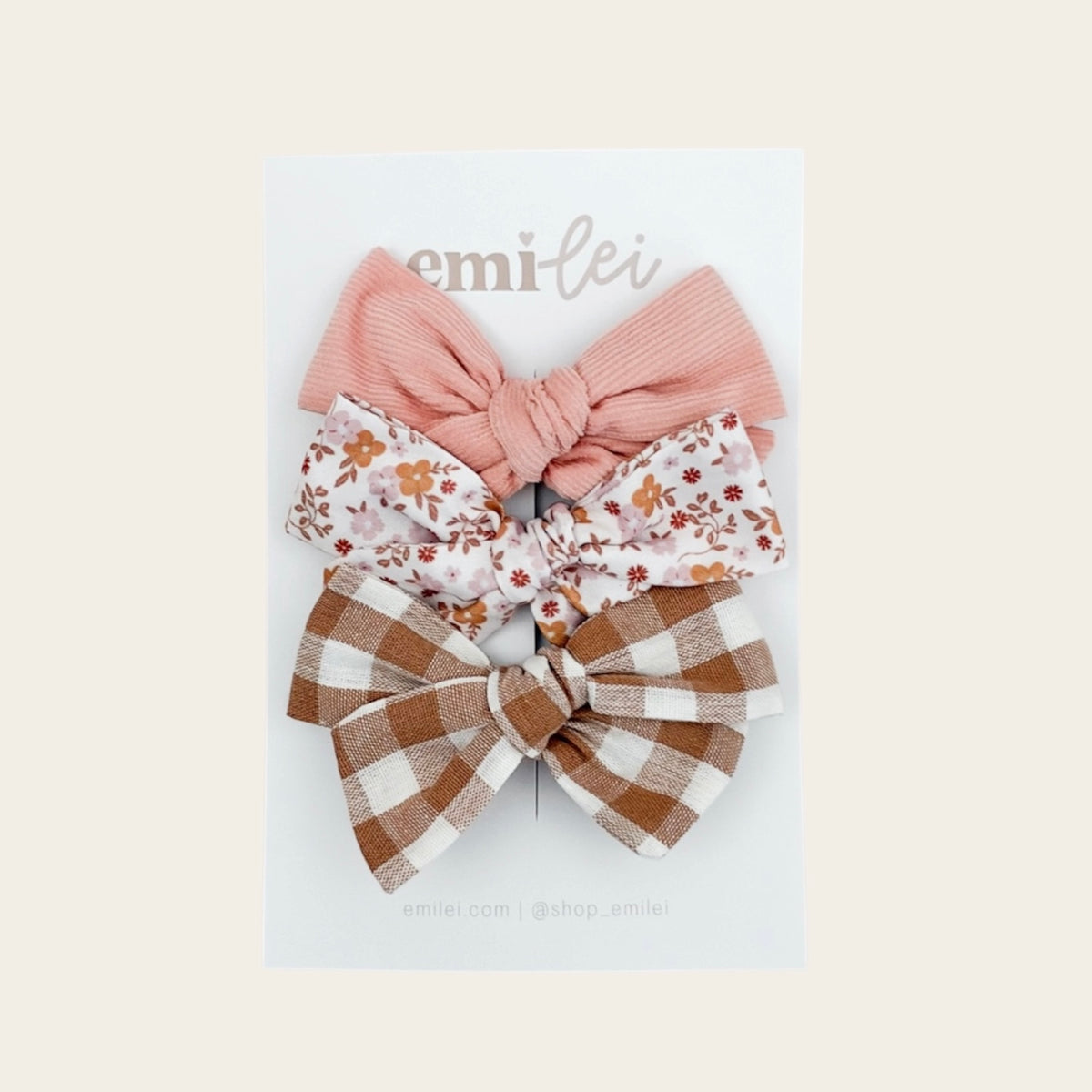 Bow Headbands & Clips | Set of 3 - Coral Cord, Autumn Floral, Cinnamon Gingham