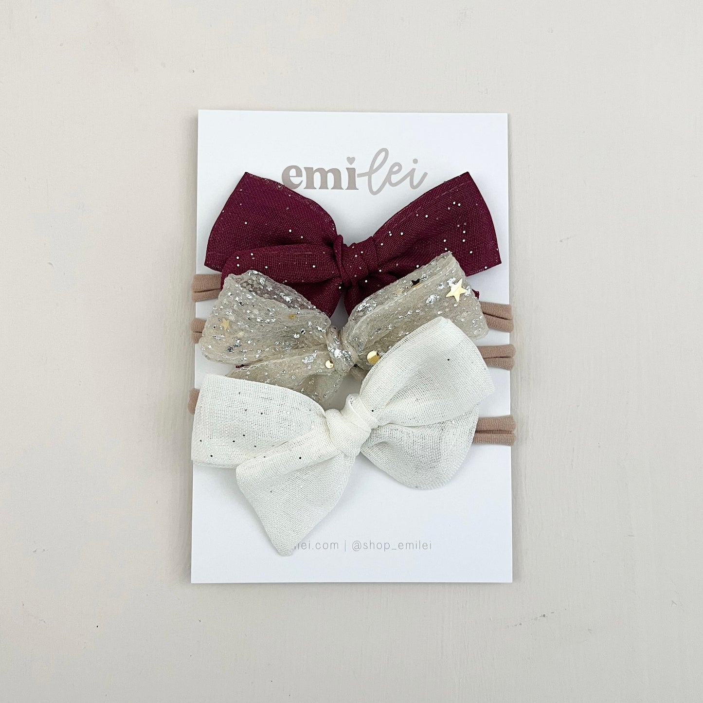 Bow Headbands & Clips | Set of 3 - Red, Ivory, White Sparkle