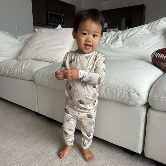Bamboo Two Piece Toddler Set | Football (Blue)