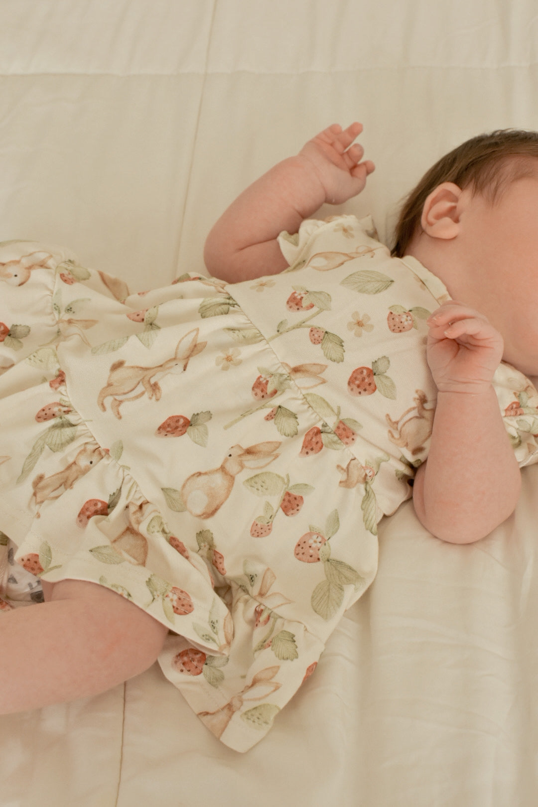 Bamboo Flutter Sleeve Skirted Twirl Romper | Strawberry Bunnies