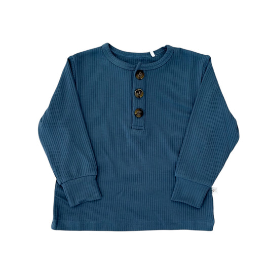 Ribbed Bamboo Long Sleeve Henley Shirt | Midnight