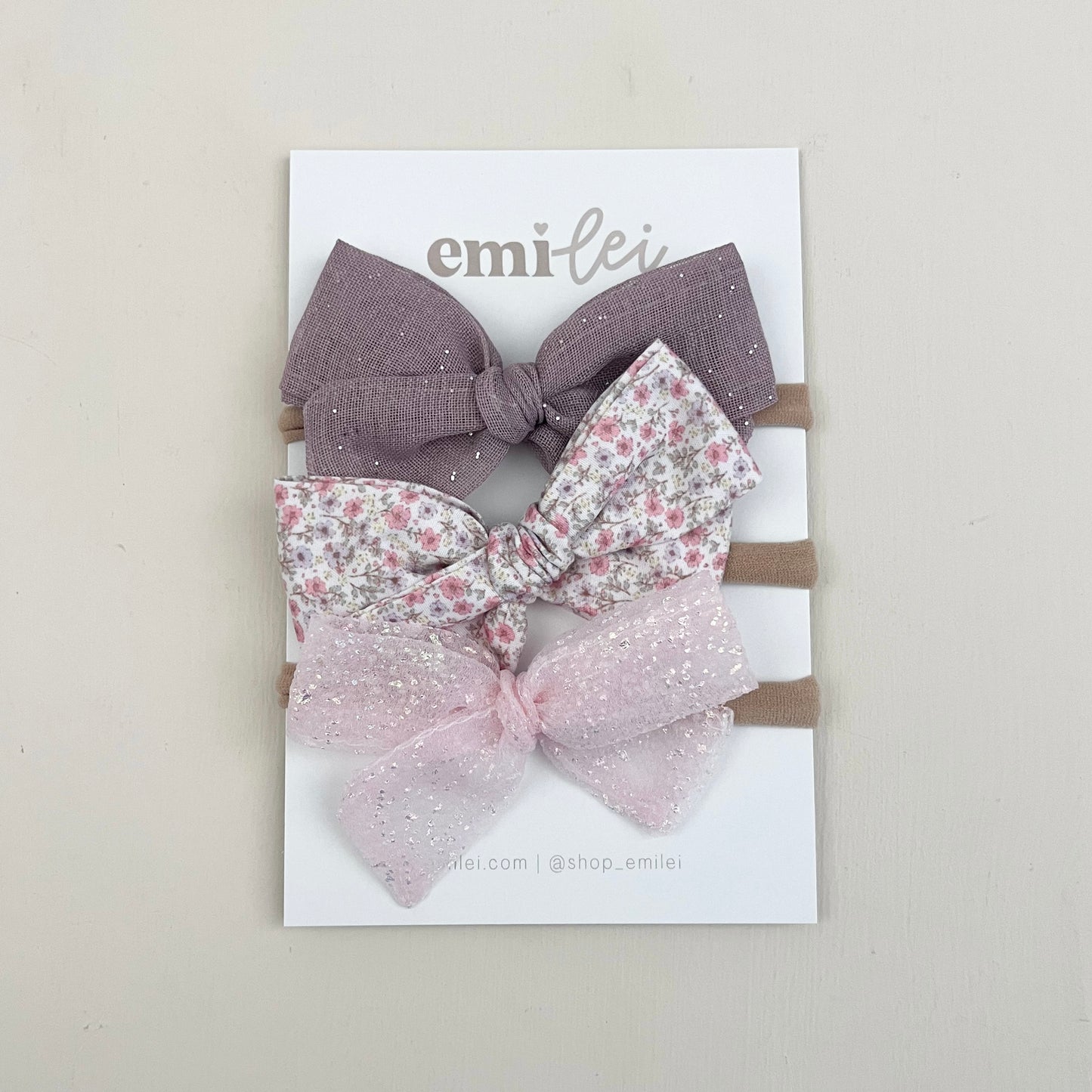 Bow Headbands & Clips | Set of 3 - Pink & Purple Sparkle Floral