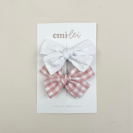 Bow Headbands & Clips | White & Pink Gingham