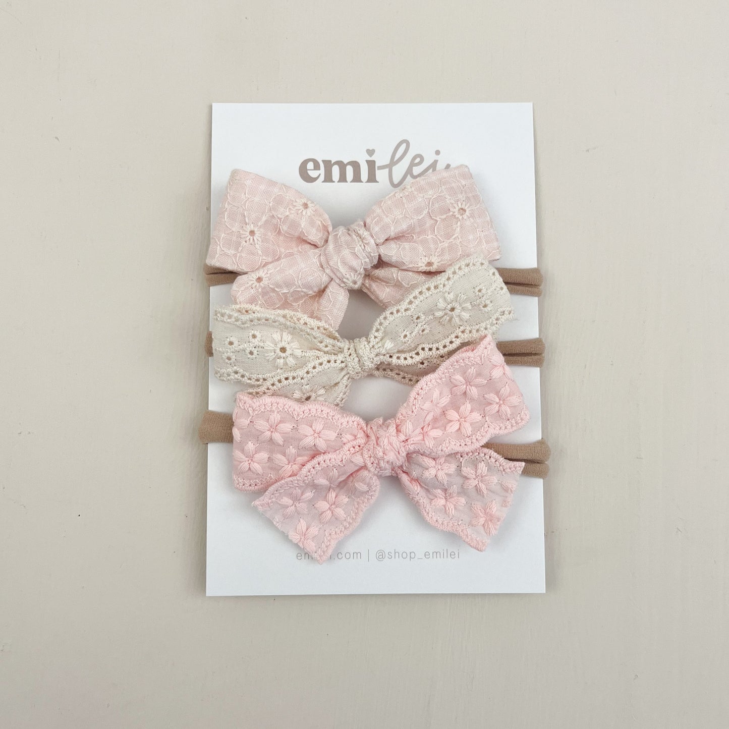 Bow Headbands & Clips | Set of 3 - Vintage Blush/Ivory Lace
