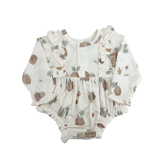 Bamboo Long Sleeve Ruffle Bubble Romper | Pumpkin