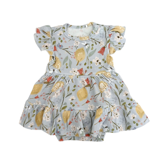 Ribbed Bamboo Flutter Sleeve Skirted Twirl Romper | Lemon Floral