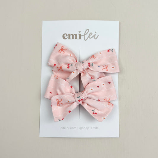 Pigtail Bow Clips | Cherry Lace