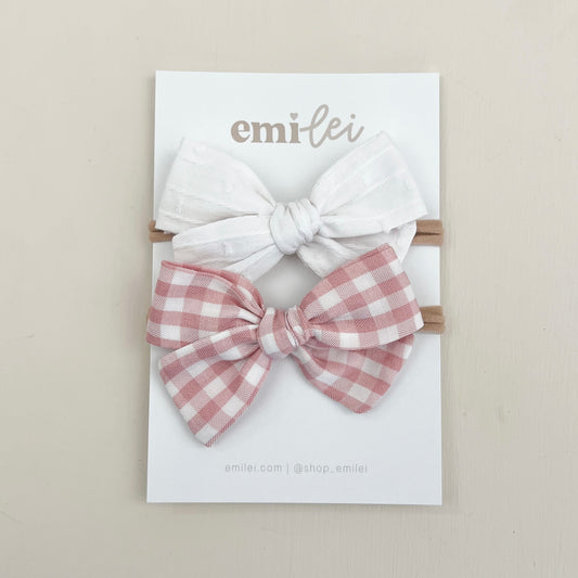 Bow Headbands & Clips | White & Pink Gingham