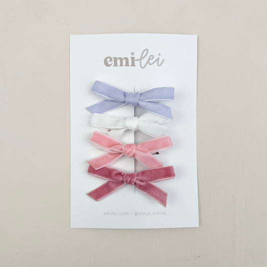 Velvet Hair Bow Clips - Set of 4 (Lavender/Pink)