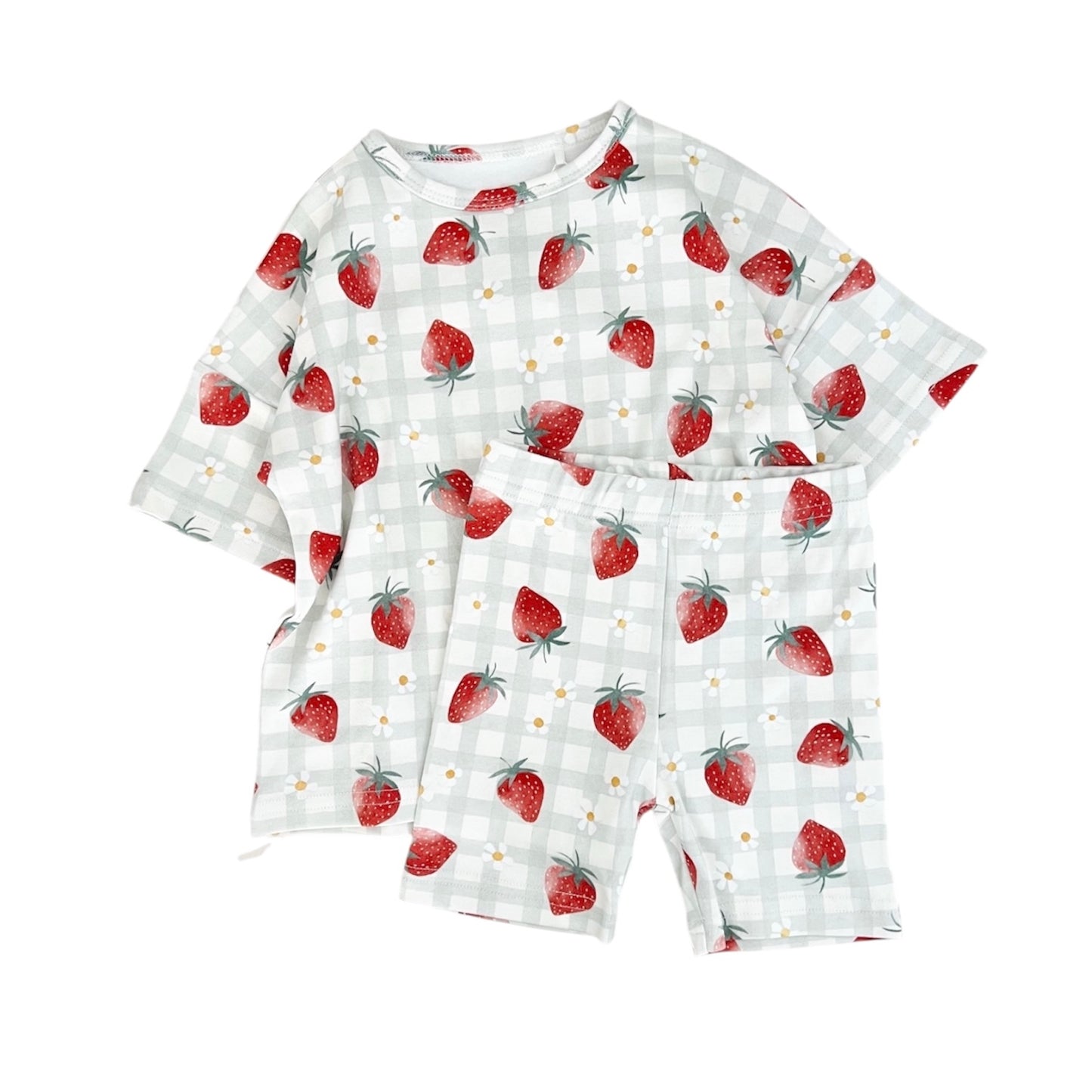 Organic Cotton Boxy Tee & Bike Short Set | Strawberries