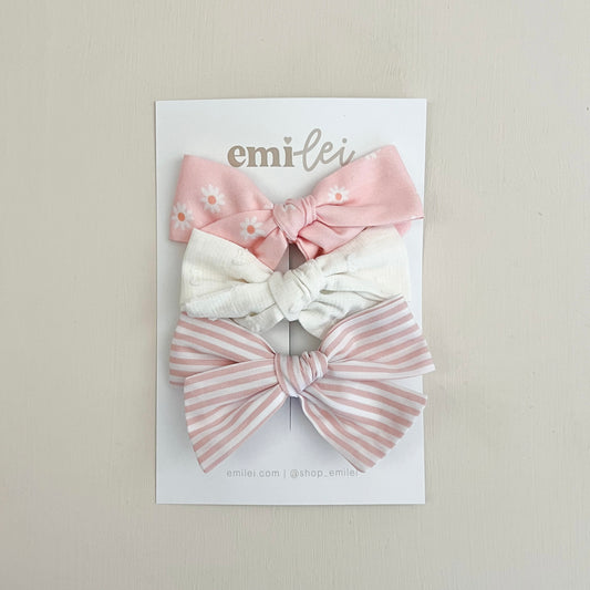 Bow Headbands & Clips | Set of 3 - Pink Daisy & Stripe