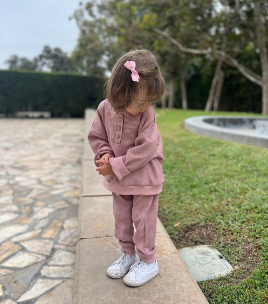 Waffle Henley Top & Jogger Set | Dusty Mauve