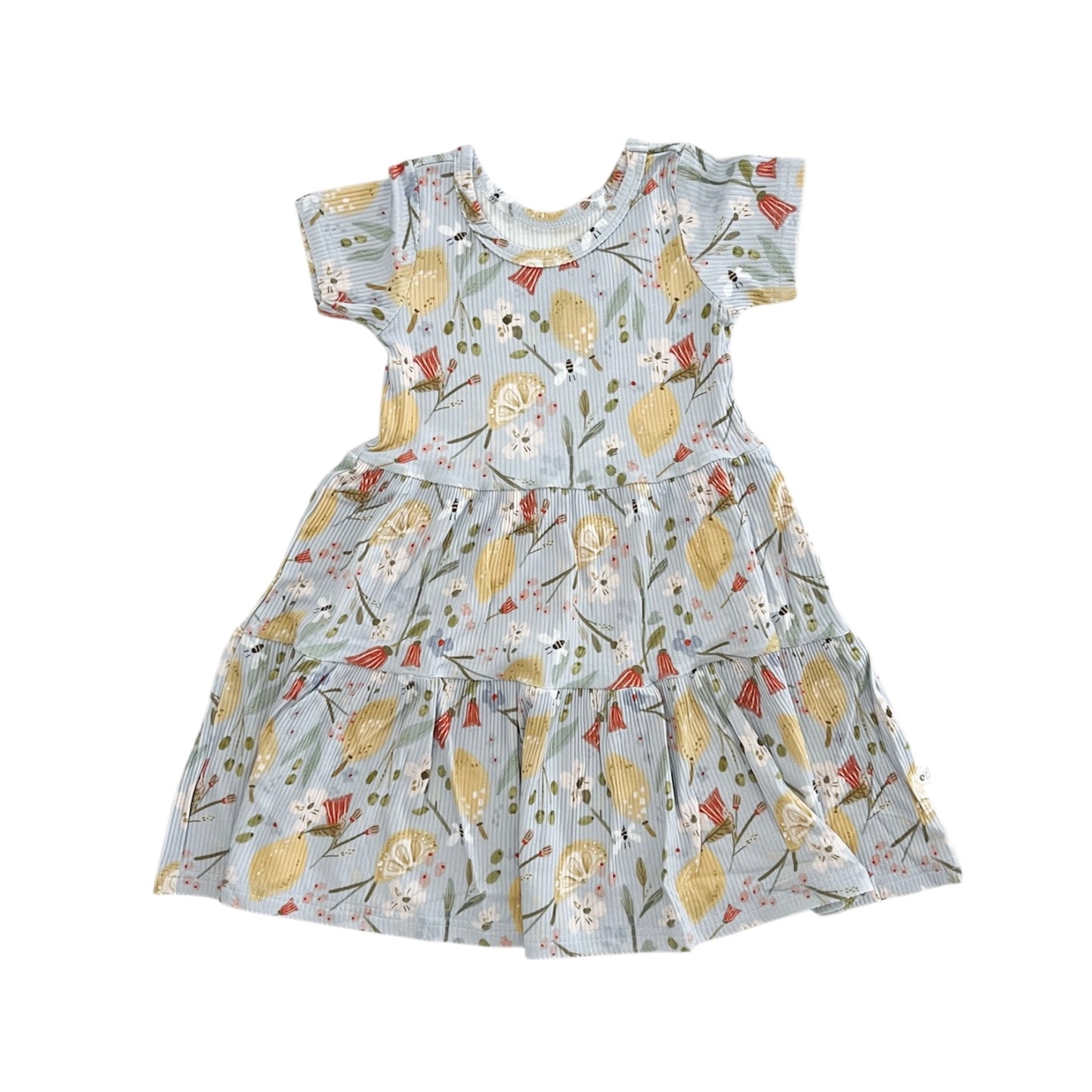 Ribbed Bamboo Short Sleeve Twirl Dress | Lemon Floral