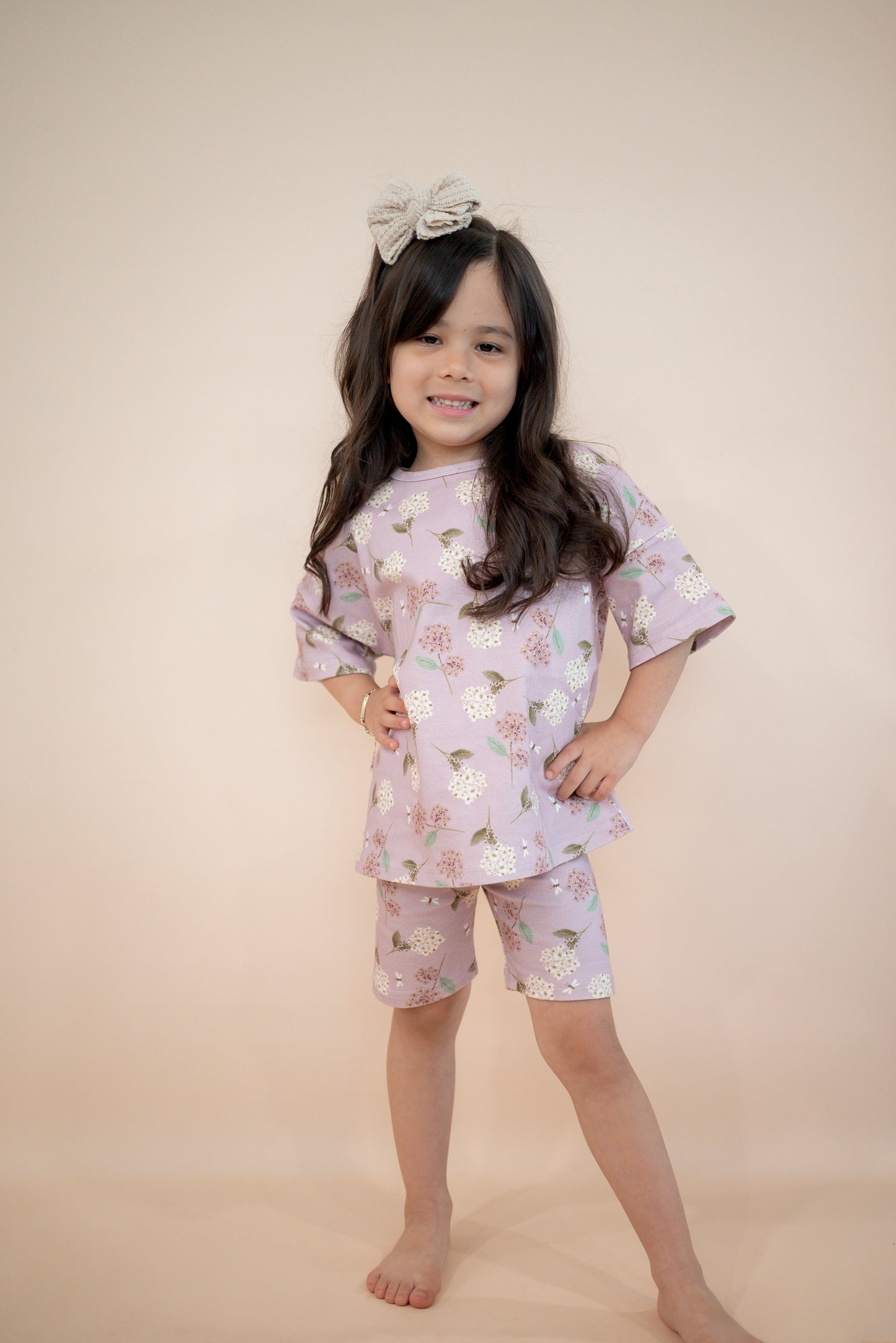 Organic Cotton Boxy Tee & Bike Short Set | Hydrangea