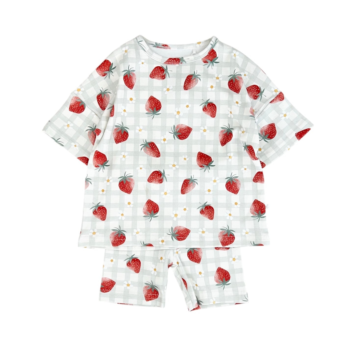 Organic Cotton Boxy Tee & Bike Short Set | Strawberries