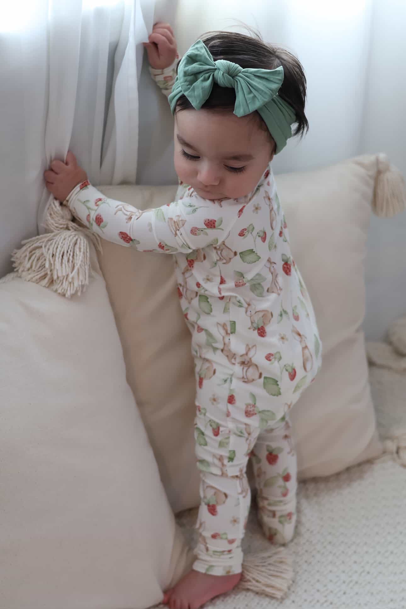 Bamboo Convertible Footie Romper | Strawberry Bunnies