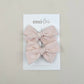 Pigtail Bow Clips - Blush & Cream Stitched Floral
