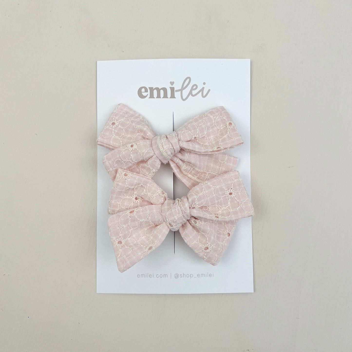 Pigtail Bow Clips - Blush & Cream Stitched Floral