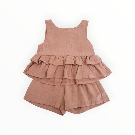 Linen Ruffle Top & Short Set | Rose