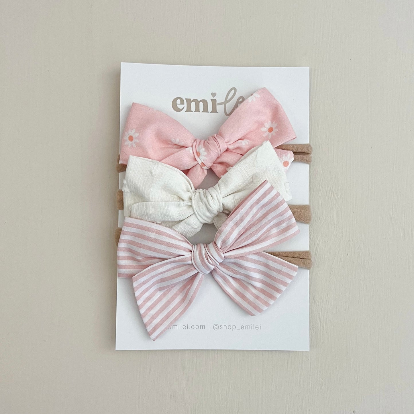 Bow Headbands & Clips | Set of 3 - Pink Daisy & Stripe